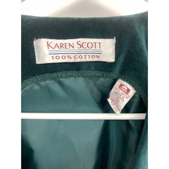 Vintage Karen Scott 100% Cotton Green Velvet Midi Dress Size 10 - Picture 3 of 6
